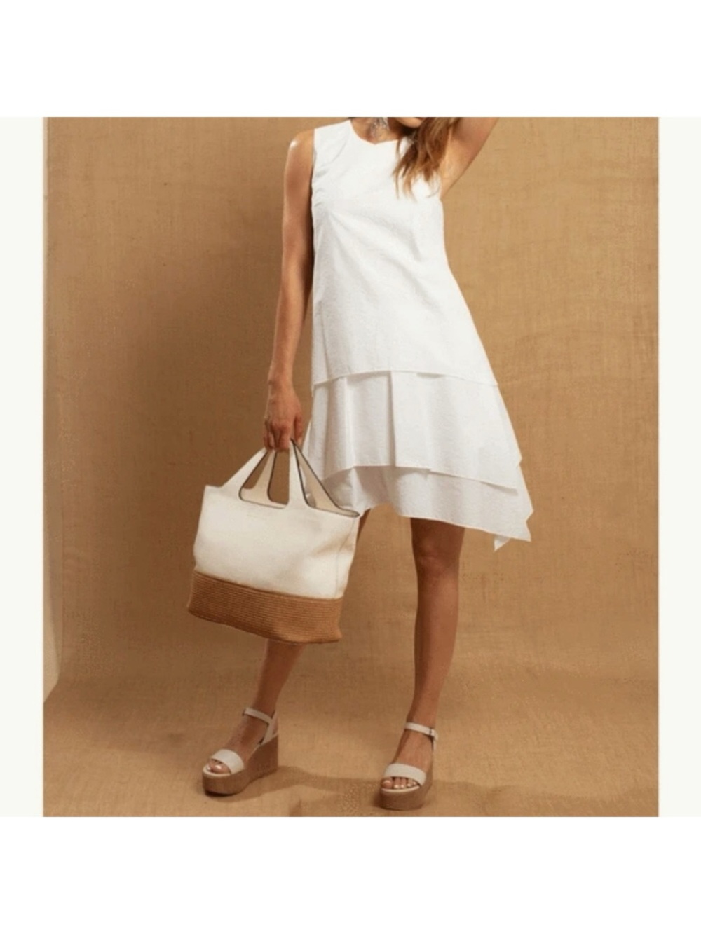Brunello Cucinelli White Tiered Sleeveless Maxi Dress